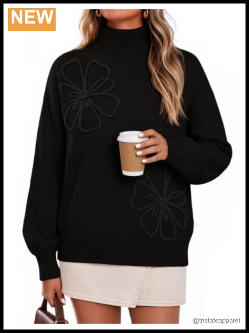 Cozy Floral Turtleneck Pullover Sweater for Women